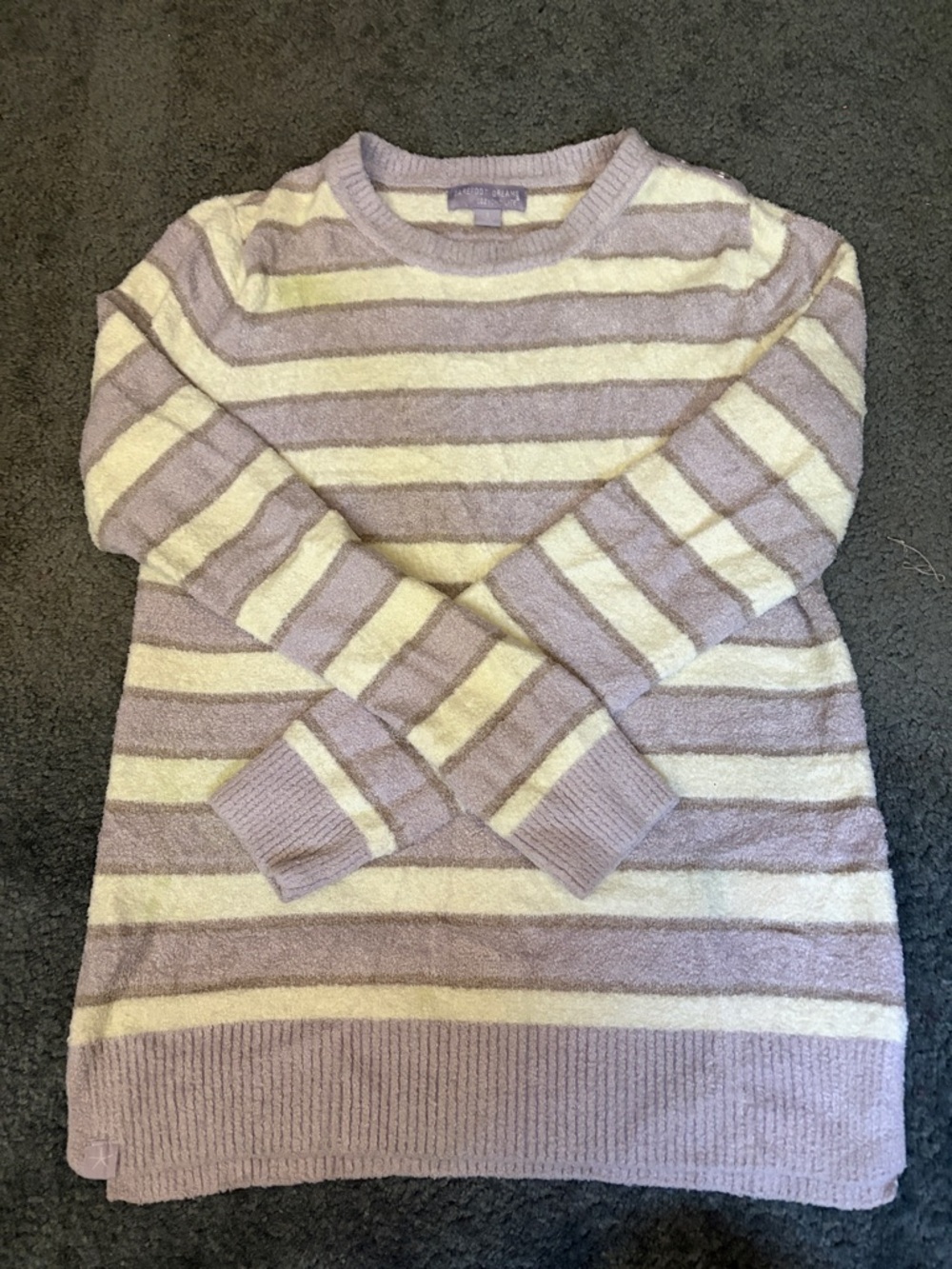 Barefoot Dreams Lavender and Cream Striped Crewneck Sweater